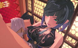 Yelan hentai com uma morena pelada se masturbando