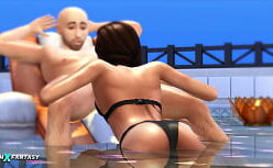 Animacao sexo na piscina com uma loira vadia